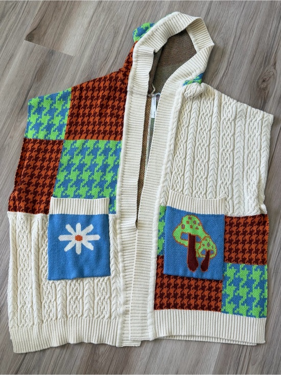 Urban Outfitters Sweaters - Urban Outfitters Kali Knit Throwover Poncho, Patchwork Cape